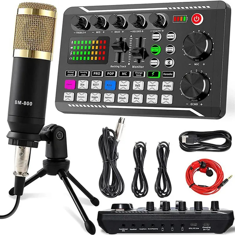 Streaming Microphone Kit with Audio Mixer and Condenser Microphone, Podcast Microphone Set for Livestreaming,Podcasting