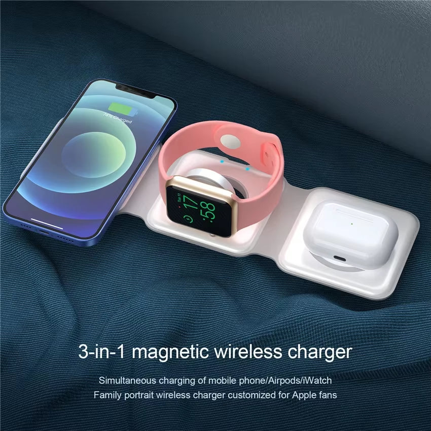 3 in 1 Charging Station for Iphone 15/14/13/12 Series, Travel Charger for Multiple Devices for Airpods 3/2/Pro,Apple Watch Serie